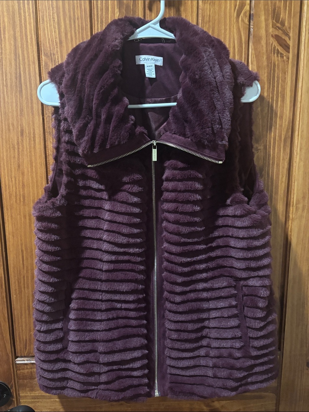 Calvin Klein Women's Ribbed Faux Fur Vest in Plum
